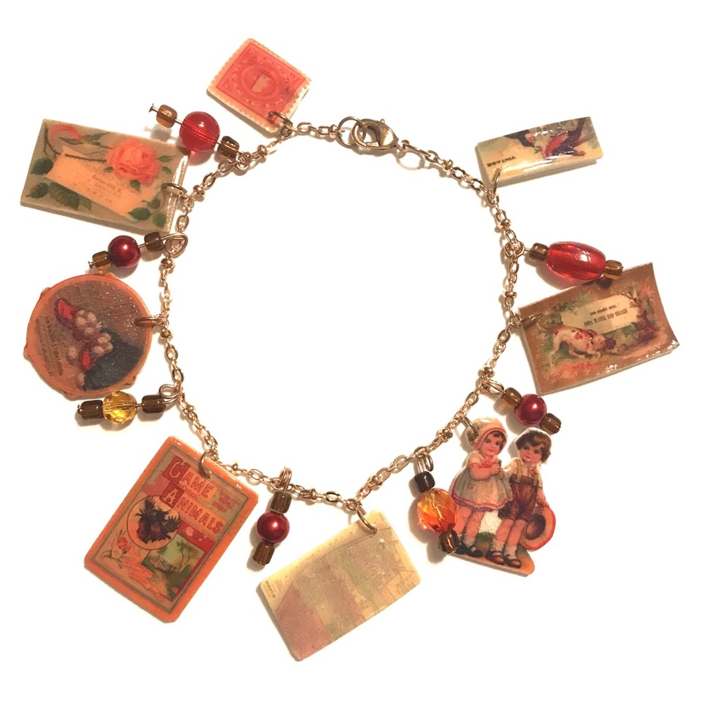 Vintage ephemera inspired charm bracelet